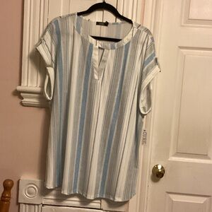 Blue and White short Sleeve  Blouse